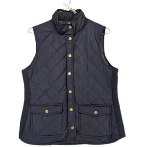 Adrienne Vittadini Women's L Navy Full Zip Quilted Vest, Gold Snaps & Pockets